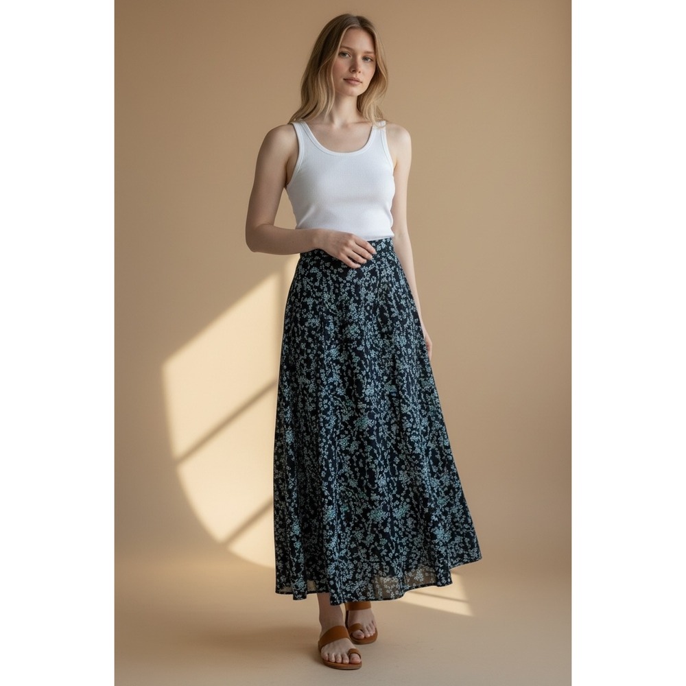 Laura Ashley Vintage Floral Maxi Skirt Button Front Made in Great Britain Sz 8